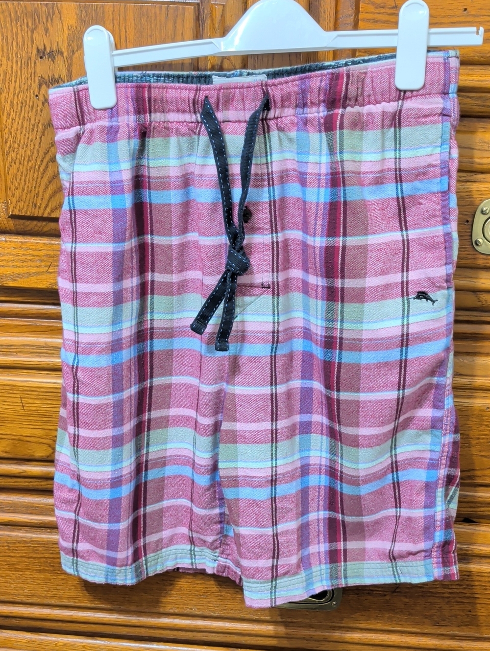 Men's Tommy Bahama Pink Plaid Board Shorts with Blue & Cream Stripes